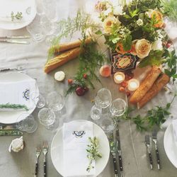 High angle view of food on table