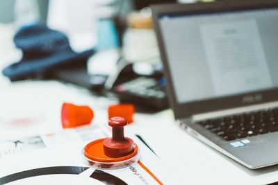 Close-up of laptop on table