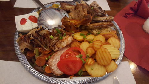 Close-up of served food in plate