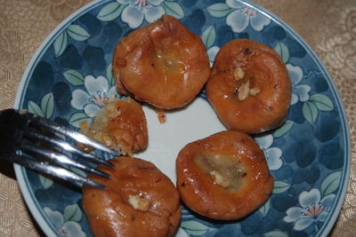 High angle view of breakfast on table