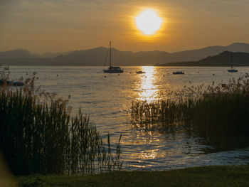 Silhouette of marina at sunset