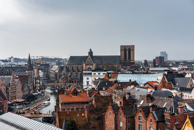 High angle view of buildings in city