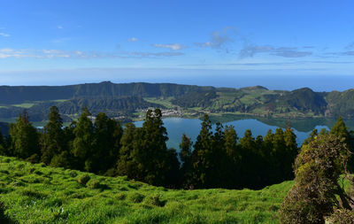 Gorgeous view of teh lakes of sete cidades in portugal.