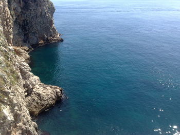 High angle view of rock formation in sea