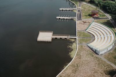 High angle view of harbor in lake