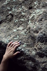 Close-up of hand on rock