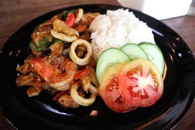 High angle view of meal served in plate