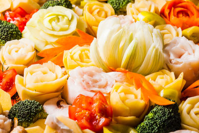 Close-up of chopped fruits and vegetables