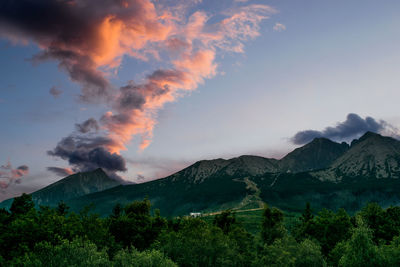 Scenic view of mountains against sky during sunset