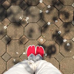 Low section of man standing on cobblestone