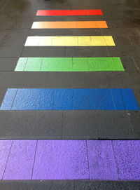 Full frame shot of rainbow colour pedestrian crossing on street 