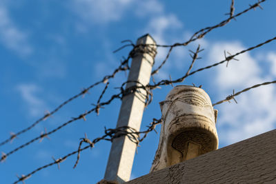 Abandoned shoe on a fence with barbed wire