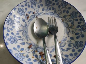 High angle view of dessert in plate on table