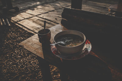 High angle view of drink on table