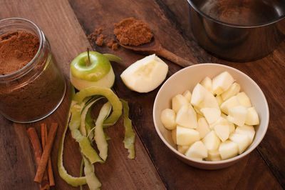 High angle view of fruit on table