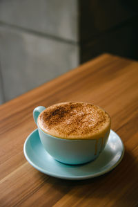 High angle view of coffee on table