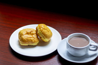 Close-up of breakfast served on table