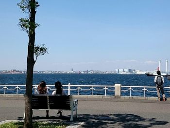 Scenic view of calm sea against clear sky