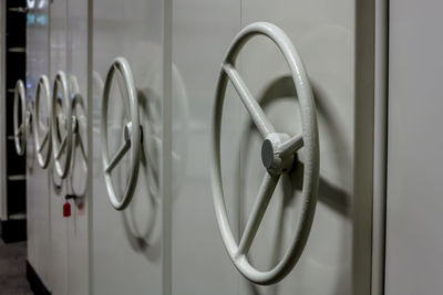 Close-up of lockers in bank