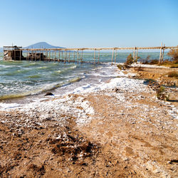 Scenic view of beach against clear sky