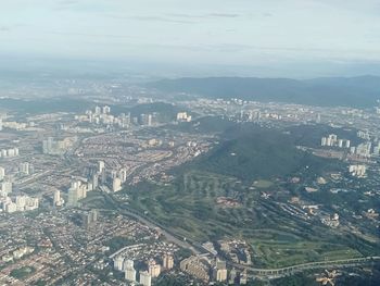 High angle view of townscape against sky