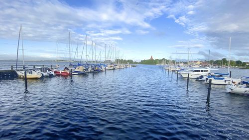 Boats moored in harbor