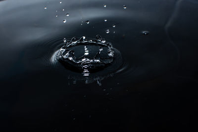 High angle view of drop falling on water
