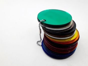 High angle view of multi colored pencils on table