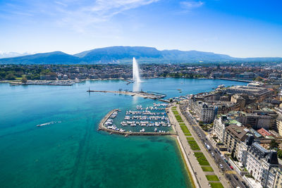 High angle view of city at waterfront