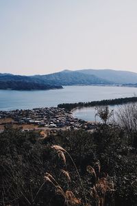 Scenic view of lake against clear sky