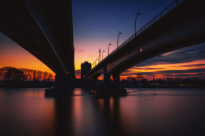 Bridge over river at sunset