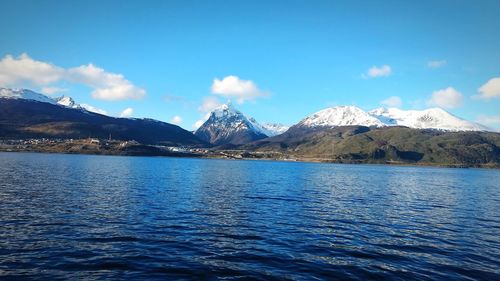 Andes mountain range being bathed by the beagle channel