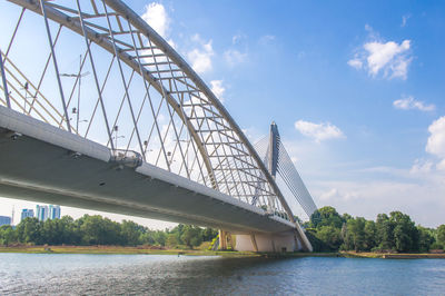 Low angle view of bridge over river against sky