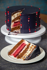 Close-up of cake in plate on table