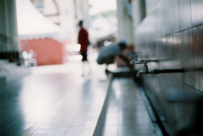 Blurred motion of person walking on floor