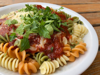 High angle view of meal served in plate