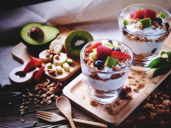 High angle view of breakfast on table