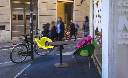 People on bicycle in city