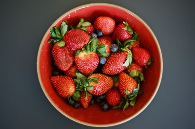 Directly above shot of strawberries in bowl