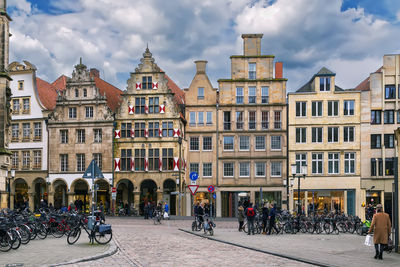 Prinzipalmarkt is historic street with buildings with picturesque pediments  in munster, germany