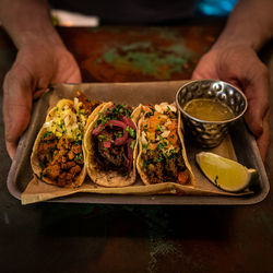 Midsection of man preparing food