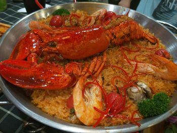 High angle view of meal served in plate