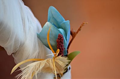 Close-up of flowers and feather