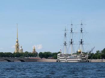 Peter-pavel's fortress and vintage sailing ship in st. petersburg, russia