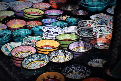 Full frame shot of bowls for sale in bazaar