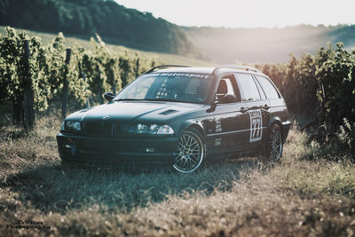 Vintage car on field