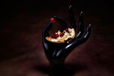 High angle view of dessert on table