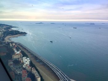 High angle view of beach against sky