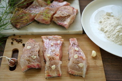 High angle view of food on table