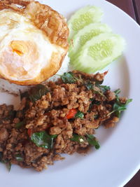 High angle view of food in plate